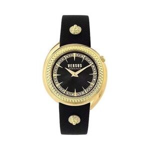 Versus Versace Tortona Gold Tone Black Leather Quartz Watch 38mm Women VSPHF2221